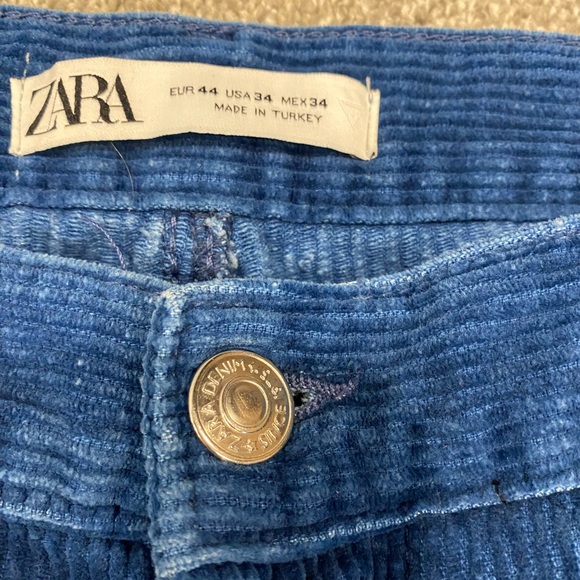 Zara Man Blue Corduroy Slim Fit Tapered Pants - Picture 6 of 7